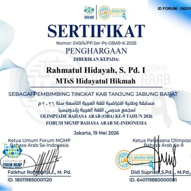 Rahmatul Hidayah Meraih Penghargaan di Olimpiade Bahasa Arab (OBA) Ke-9